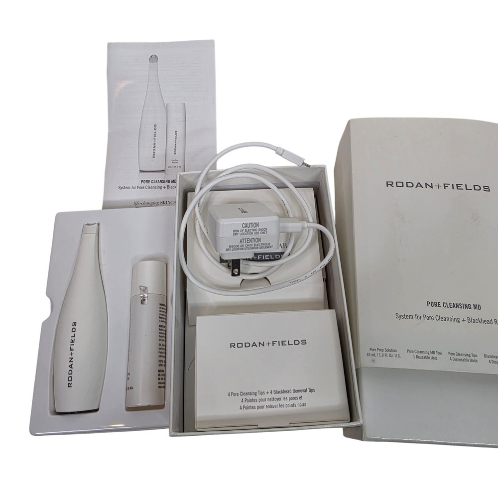 Rodan + Fields Pore Cleansing MD Facial Tool White W/ Tips & Pore Prep Solution
